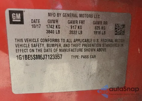 2018 Chevrolet Cruze Lt from USA, damaged, VIN 1G1BE5SM6J7123357